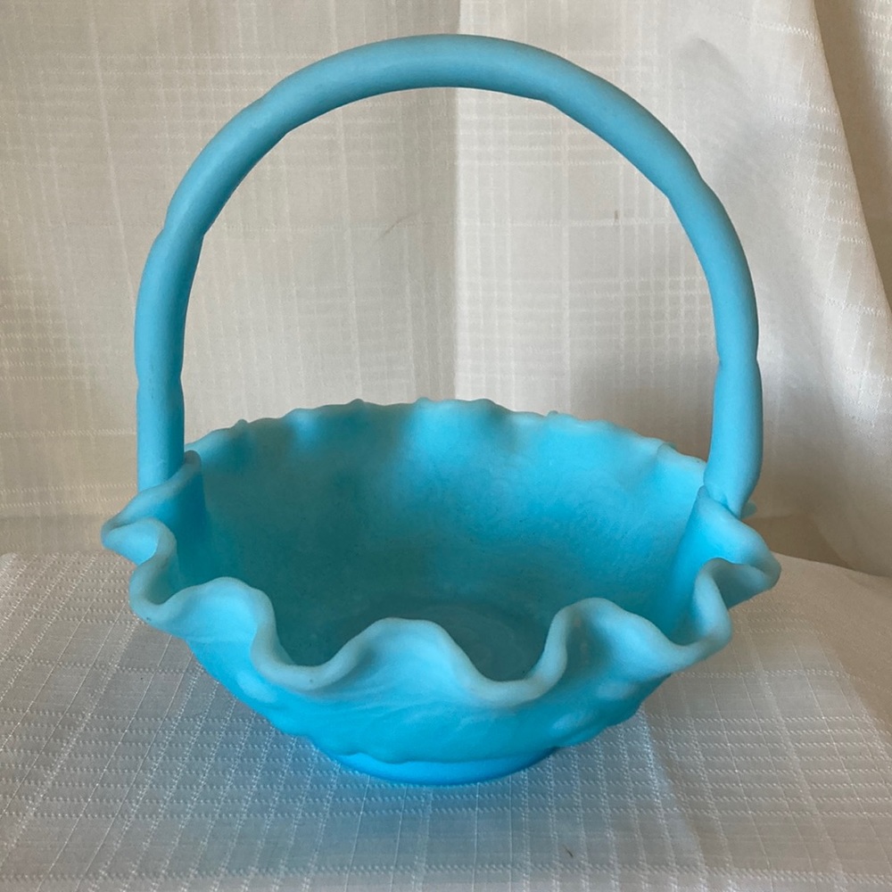 Fenton blue frosted glass basket